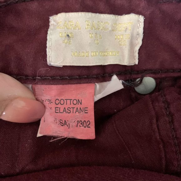 Zara Basics Ankle Zip Skinny Jeans 10 Maroon Red Jeggings Pockets Mid Rise - Picture 6 of 6